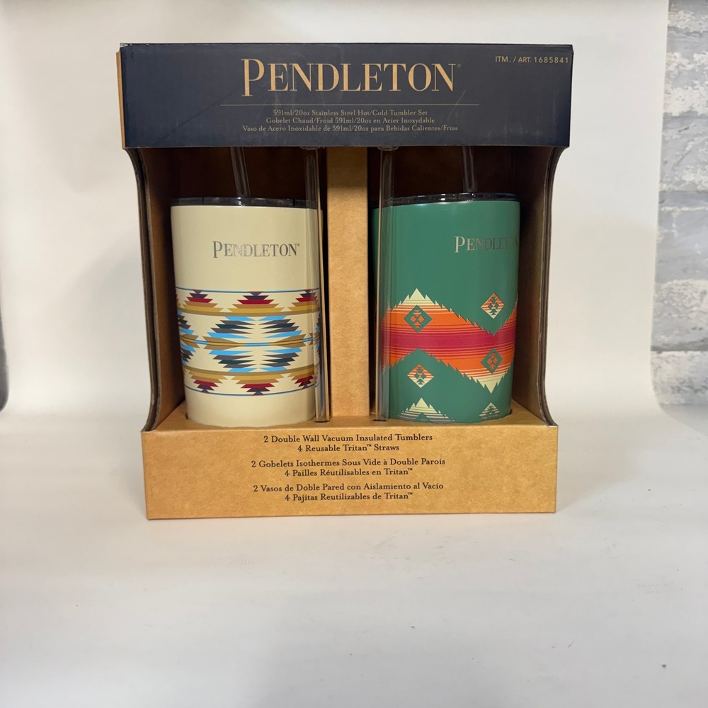 Pendleton 20oz Stainless Steel Tumbler Set 2 Pack Insulated with Straws 1685841